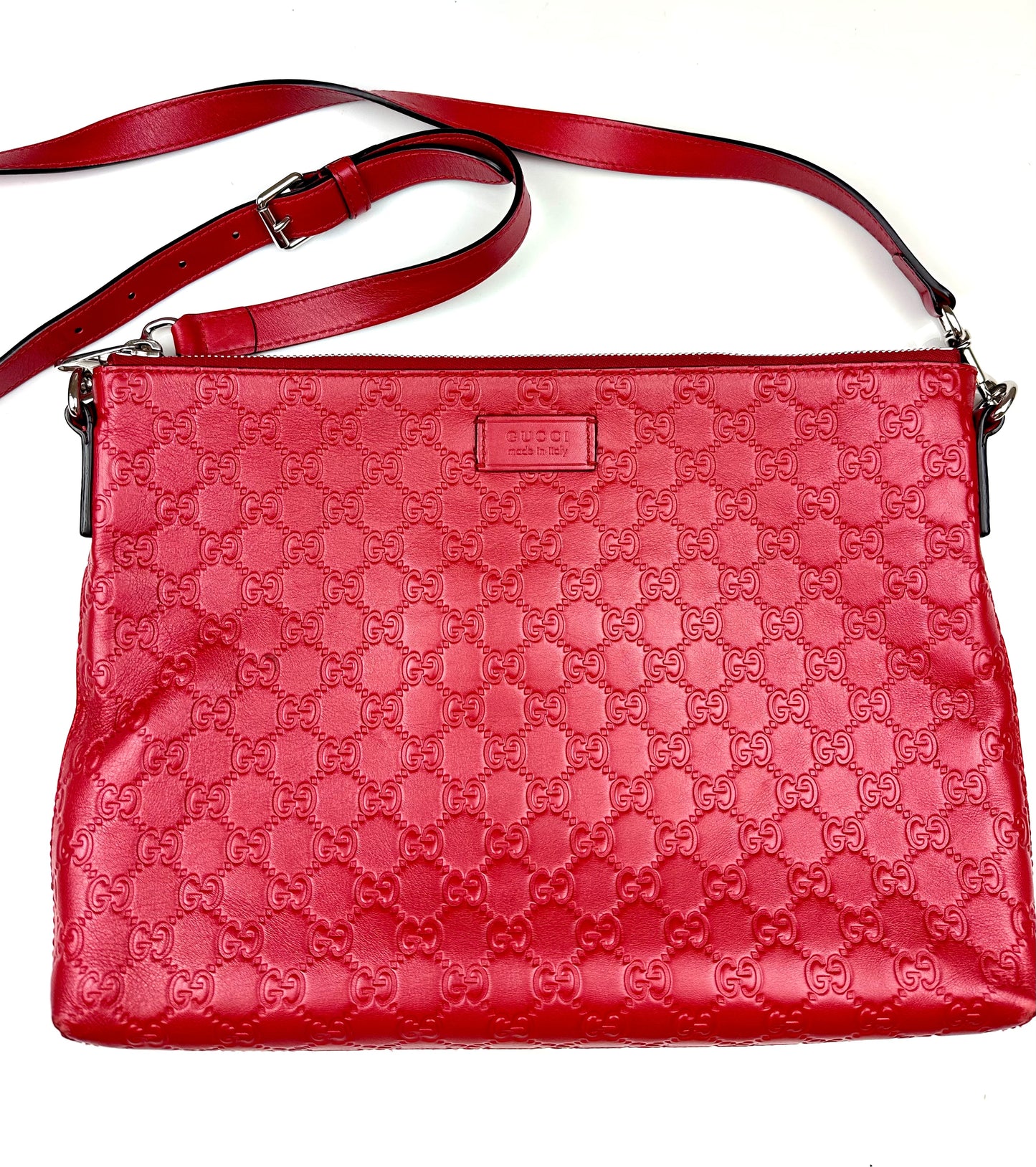 Gucci Zip Top Messenger Bag Guccissima Leather Large