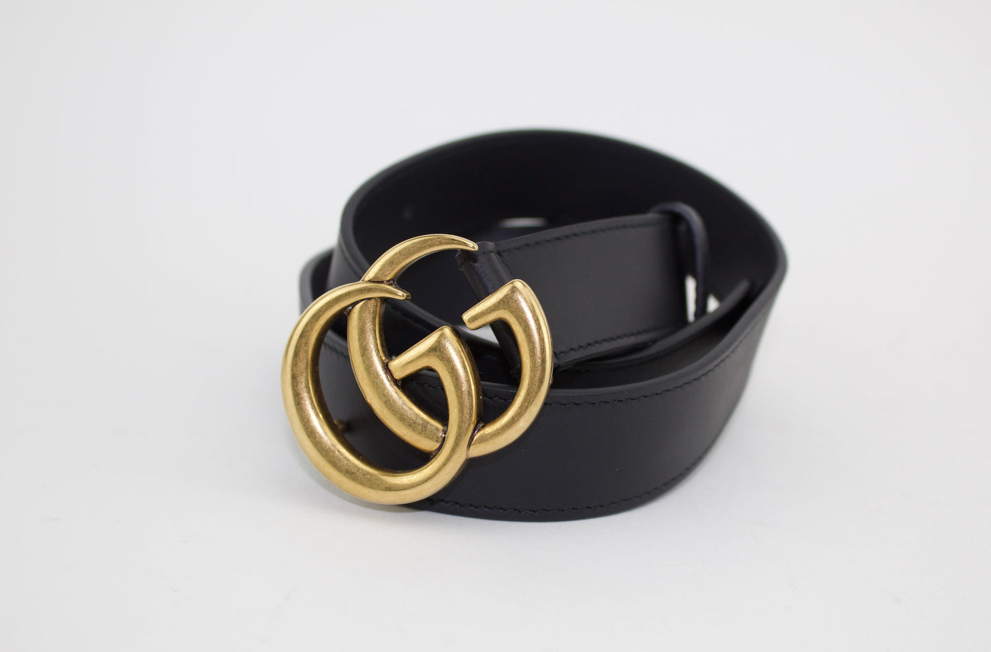 GUCCI LEATHER BELT WITH DOUBLE G BUCKLE