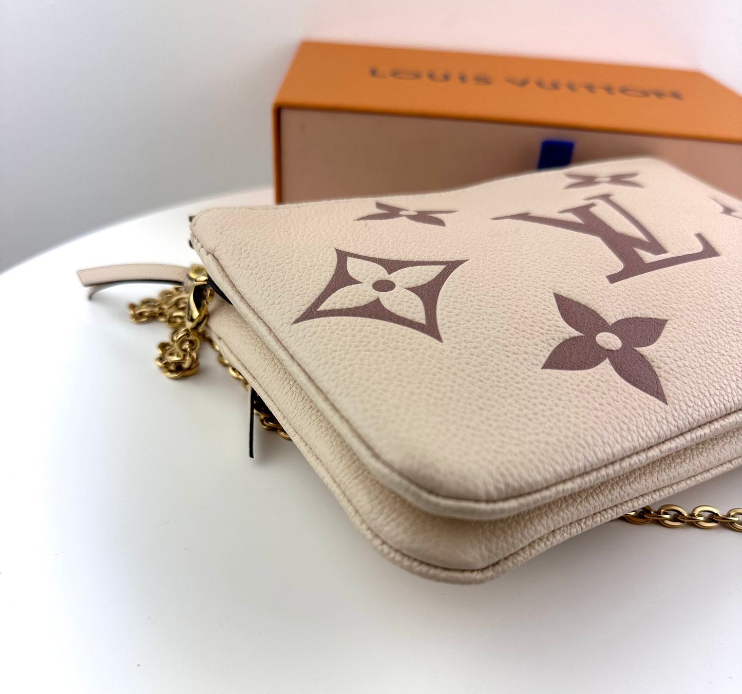 Louis Vuitton  Monogram Pochette Double Zip Chain Clutch