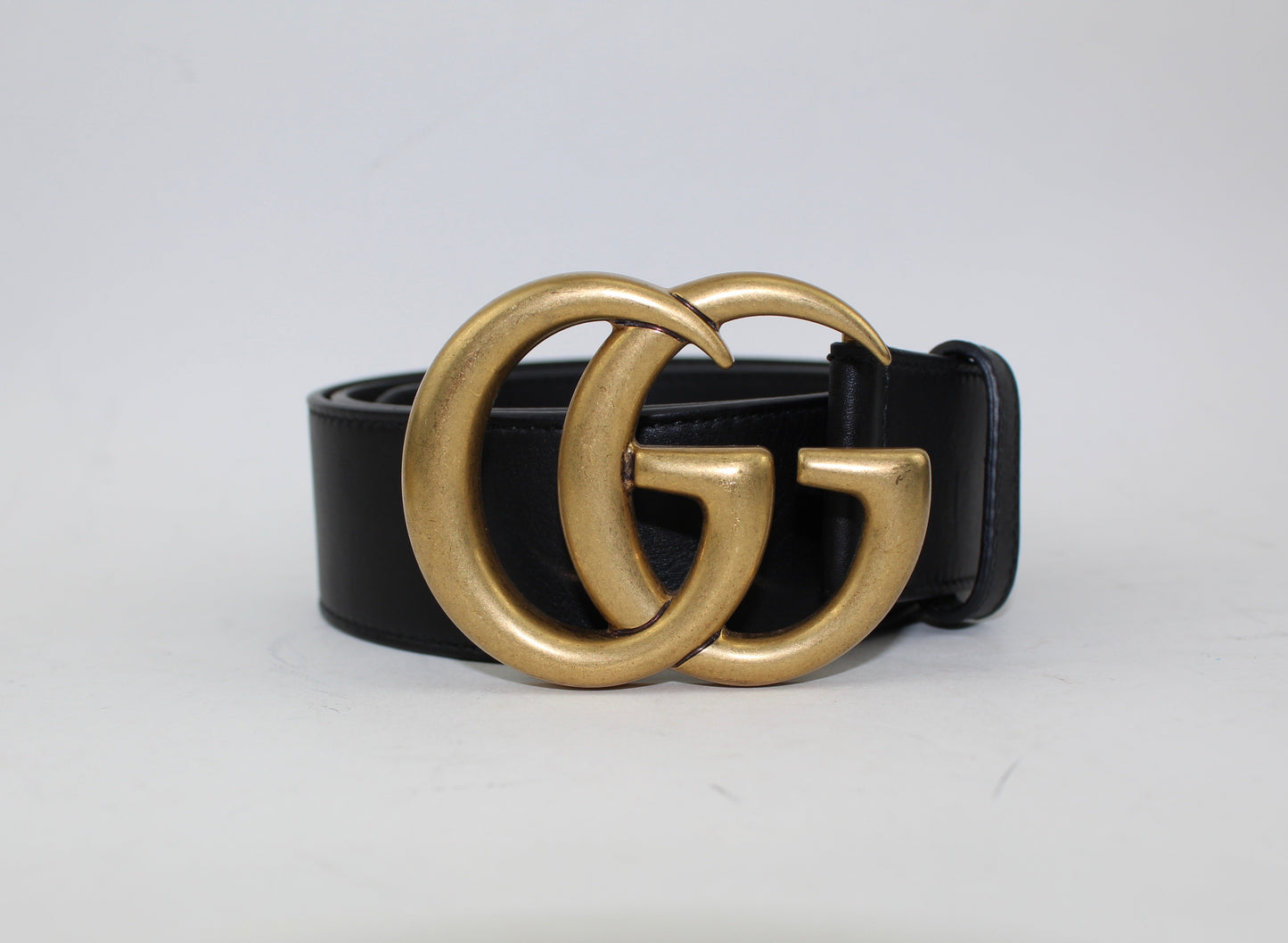 GUCCI LEATHER BELT WITH DOUBLE G BUCKLE
