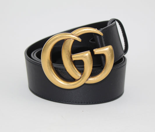 GUCCI LEATHER BELT WITH DOUBLE G BUCKLE