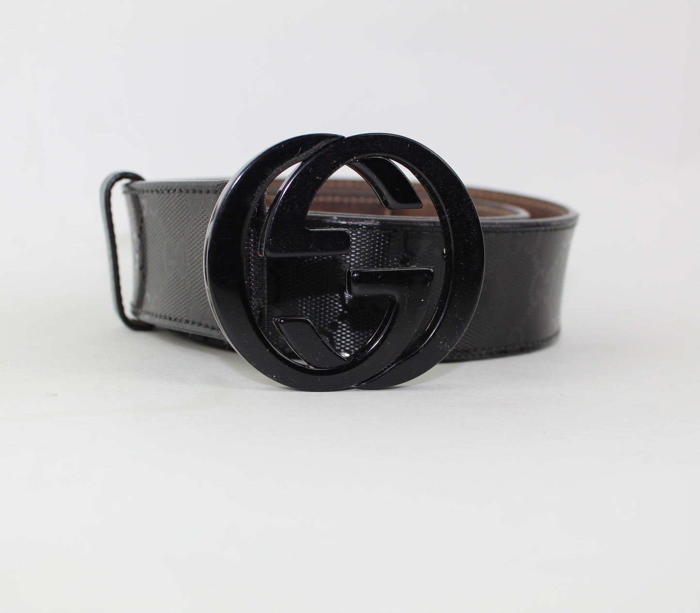 GUCCI PATENT LEATHER BELT WITH INTERLOCKING G SIZE 80/32