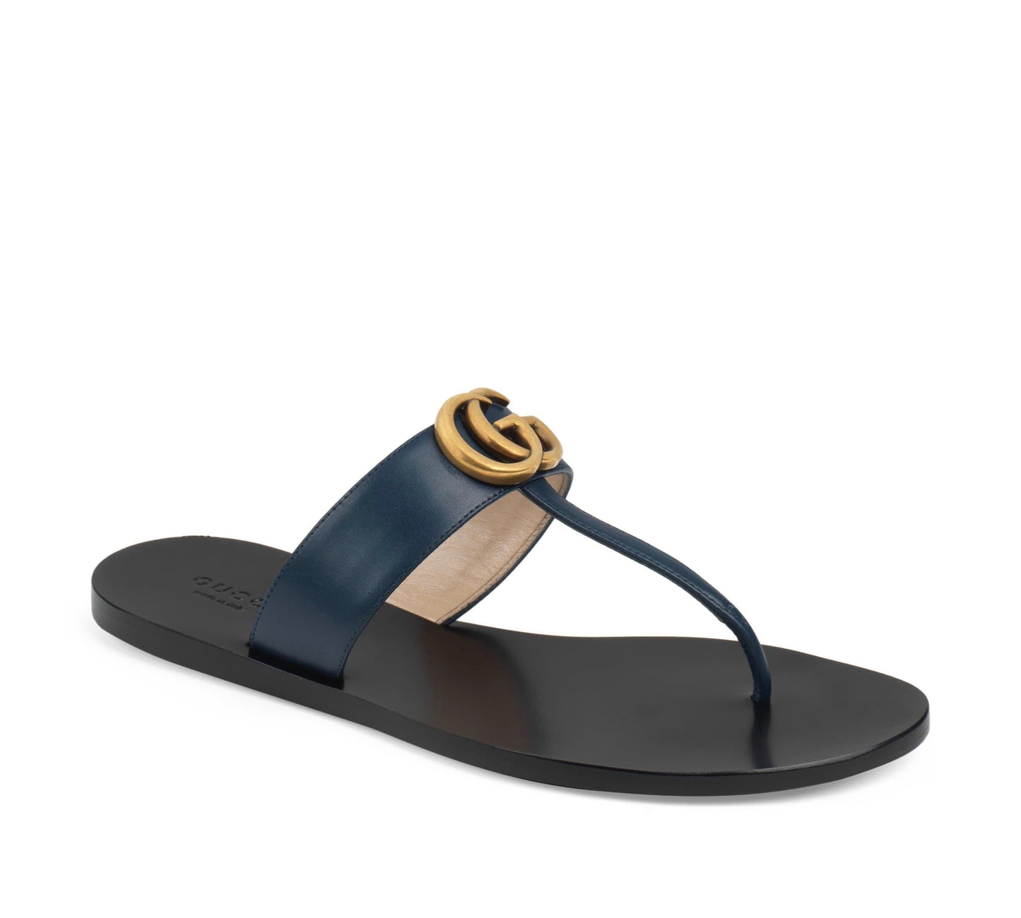 GUCCI LEATHER THONG SANDAL WITH DOUBLE G BLUE
