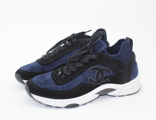 Chanel Fabric & Suede Calfskin Blue & Black