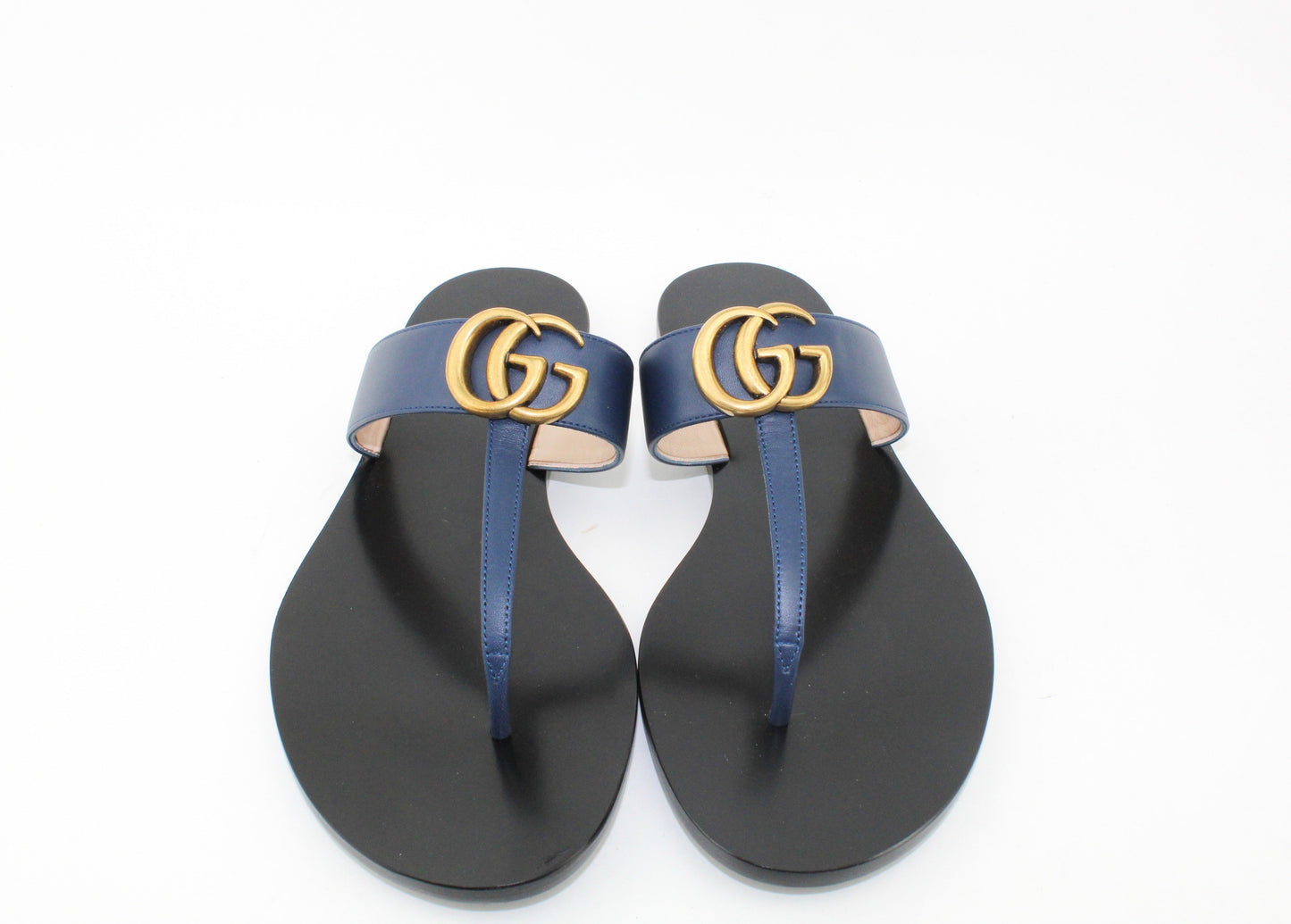GUCCI LEATHER THONG SANDAL WITH DOUBLE G BLUE
