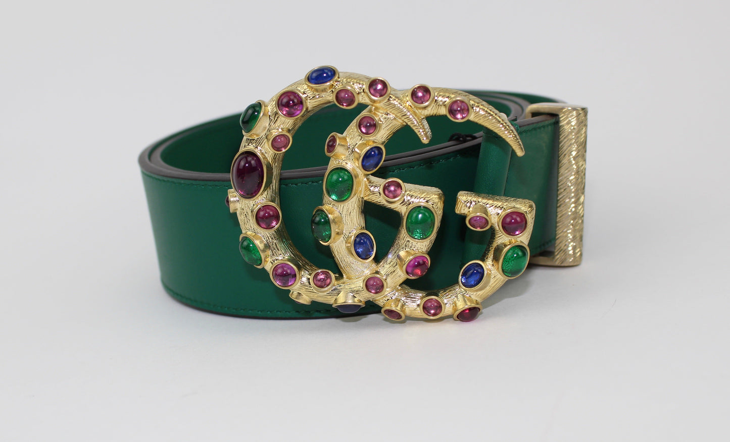 GUCCI LEATHER BELT WITH CRYSTAL DOUBLE G BUCKLE