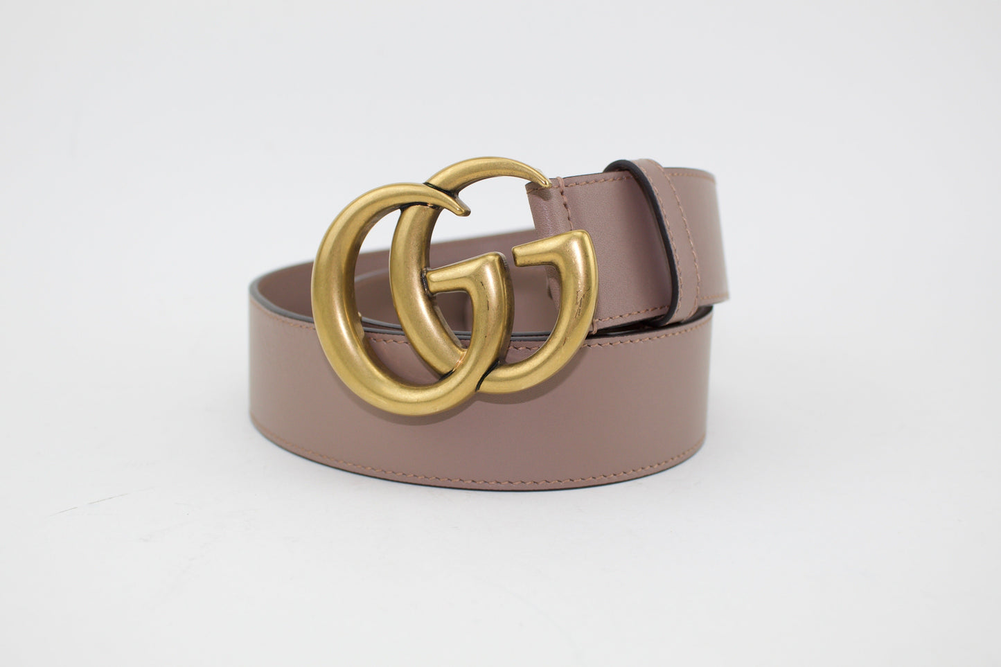 GUCCI LEATHER BELT WITH DOUBLE G BUCKLE