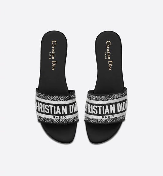 Dior Dway Slide Black Embroidered Cotton