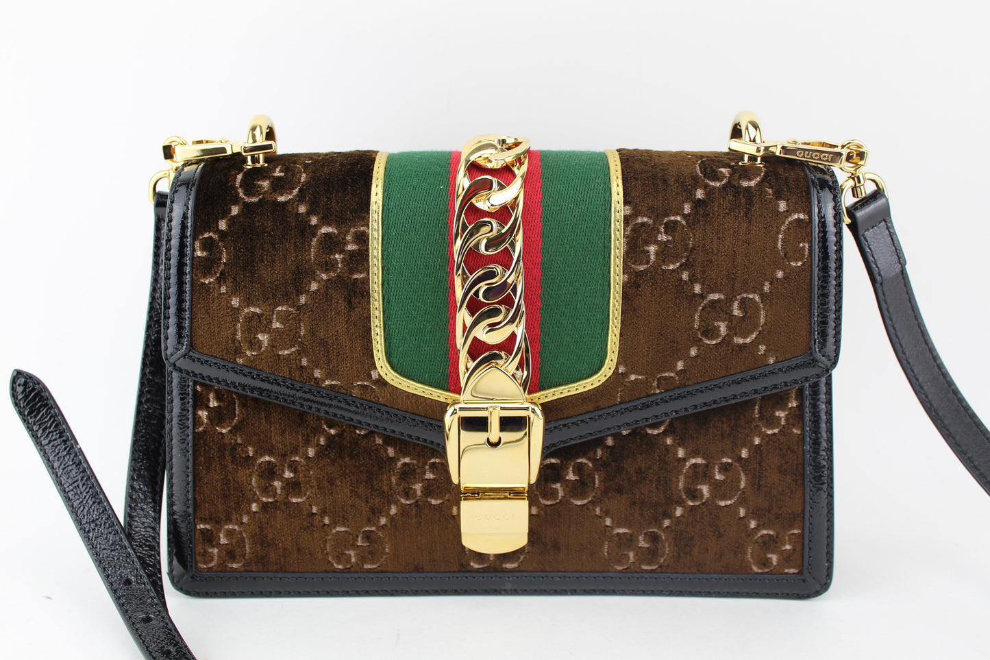 Gucci Sylvie Shoulder Bag GG Velvet Small Brown )