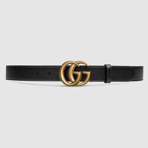 GUCCI LEATHER BELT WITH DOUBLE G BUCKLE