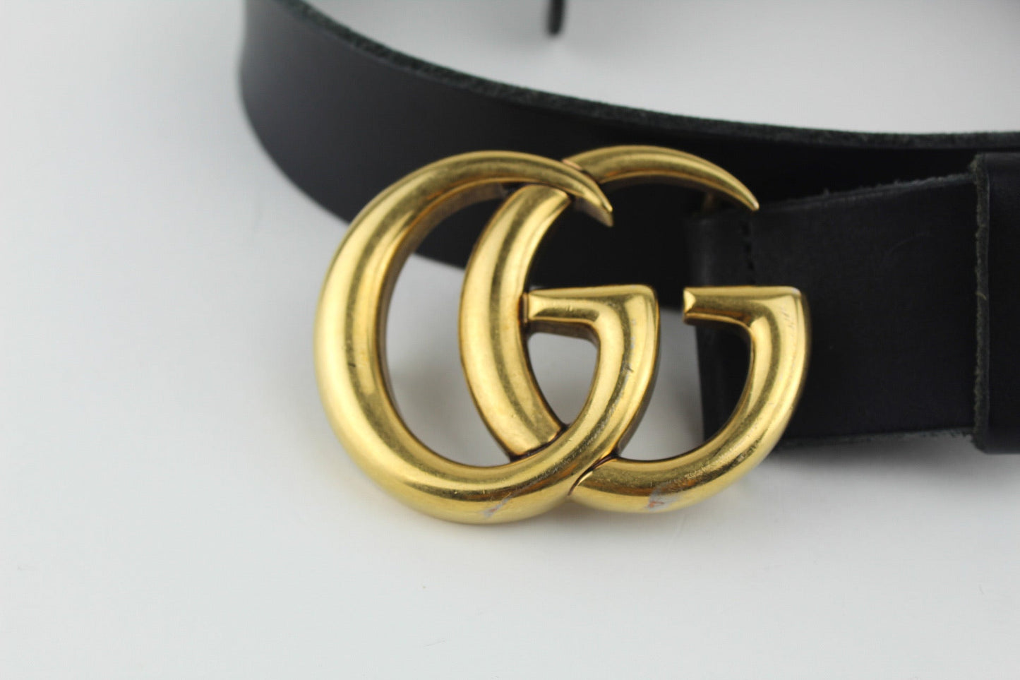 GUCCI LEATHER BELT WITH DOUBLE G BUCKLE