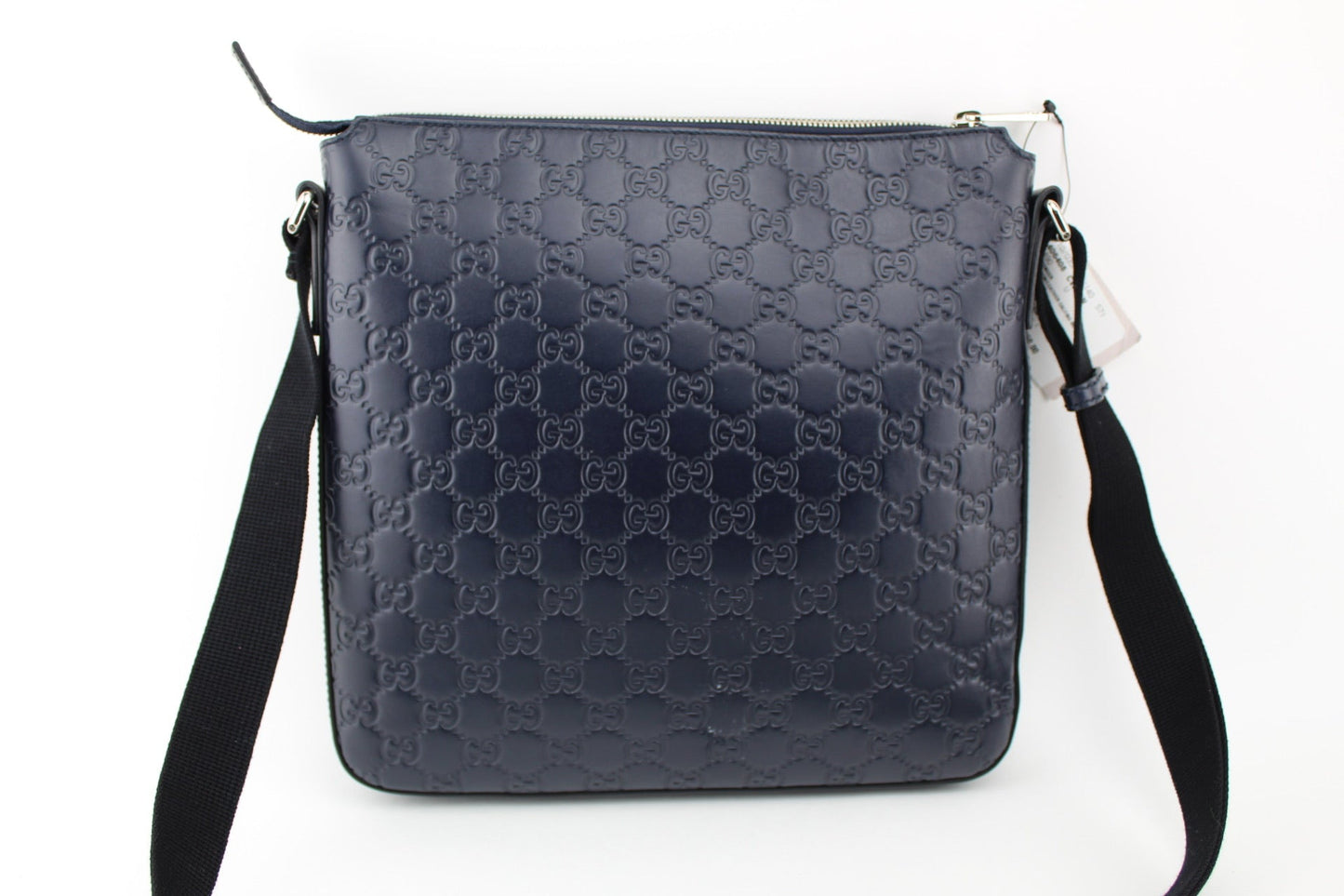 GUCCI SIGNATURE LEATHER MESSENGER NAVY