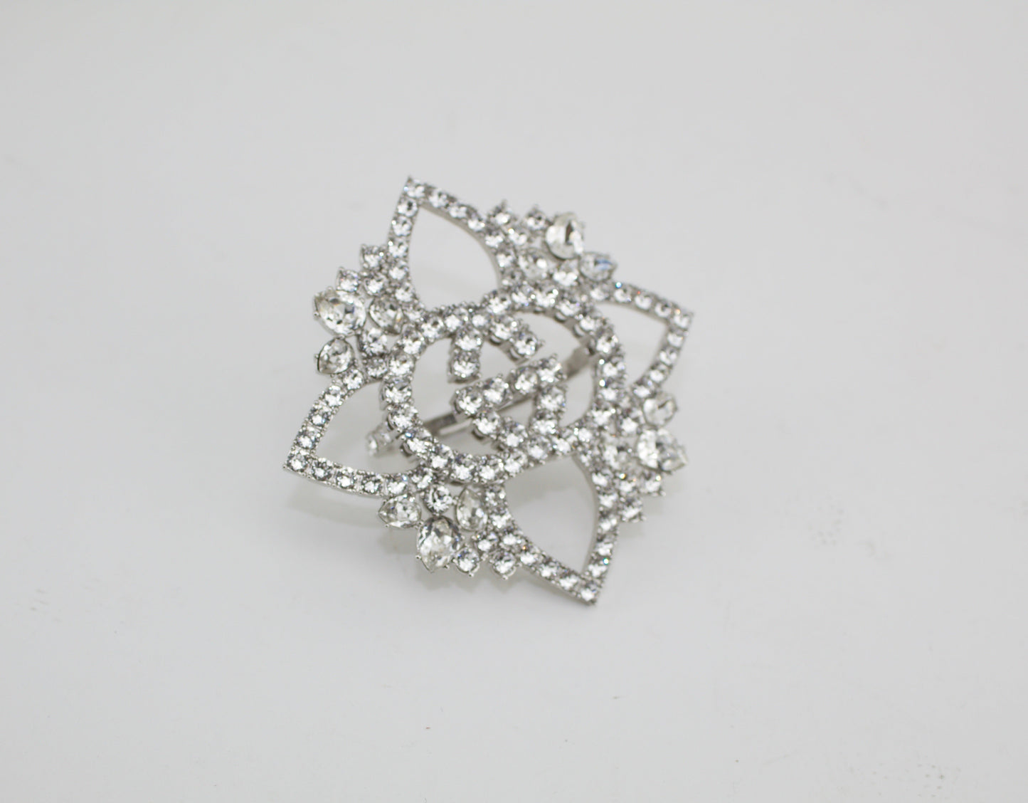 Gucci Silver Plated Crystal Double Finger Ring