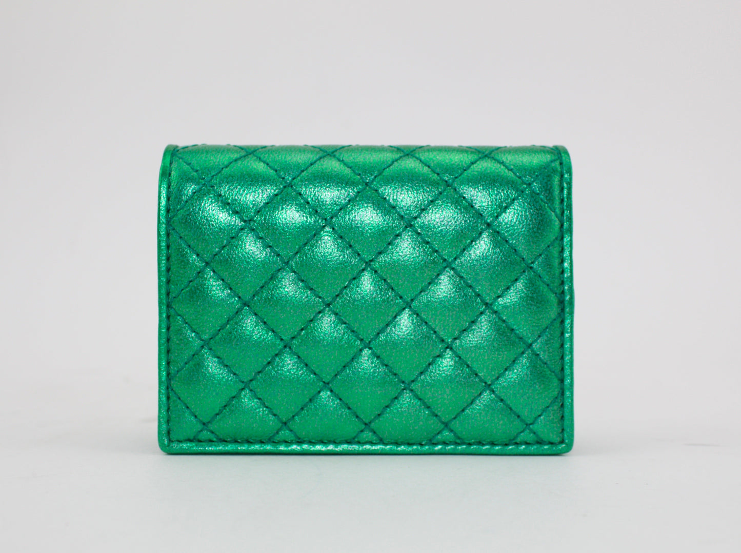 GUCCI GREEN LAMINATED LEATHER CARD CASE WALLET