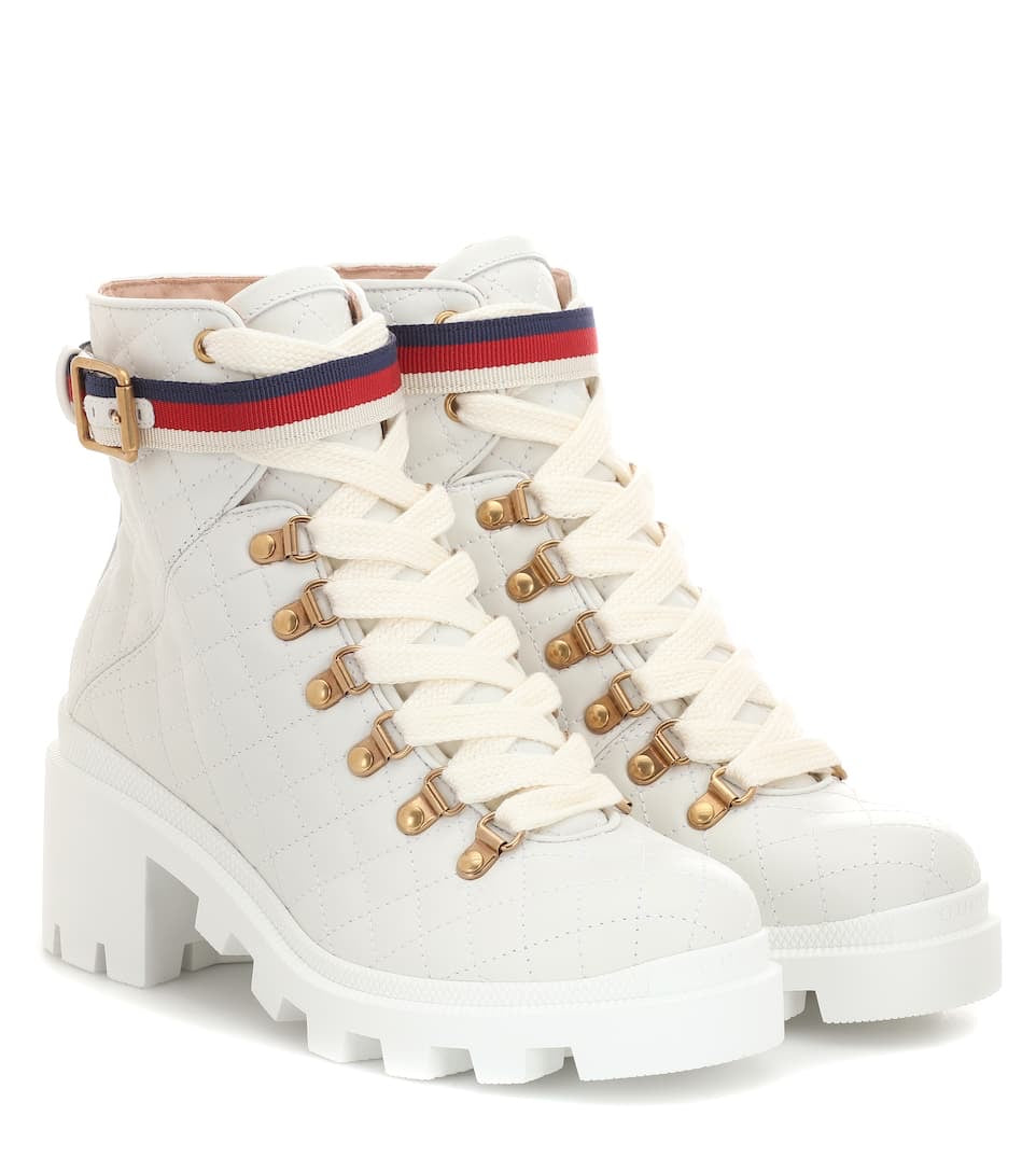 GUCCI GROSGRAIN TRIMMED QUILTED LEATHER ANKLE BOOTS