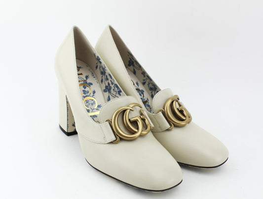 GUCCI GG LEATHER MARMONT BLOCK HEEL