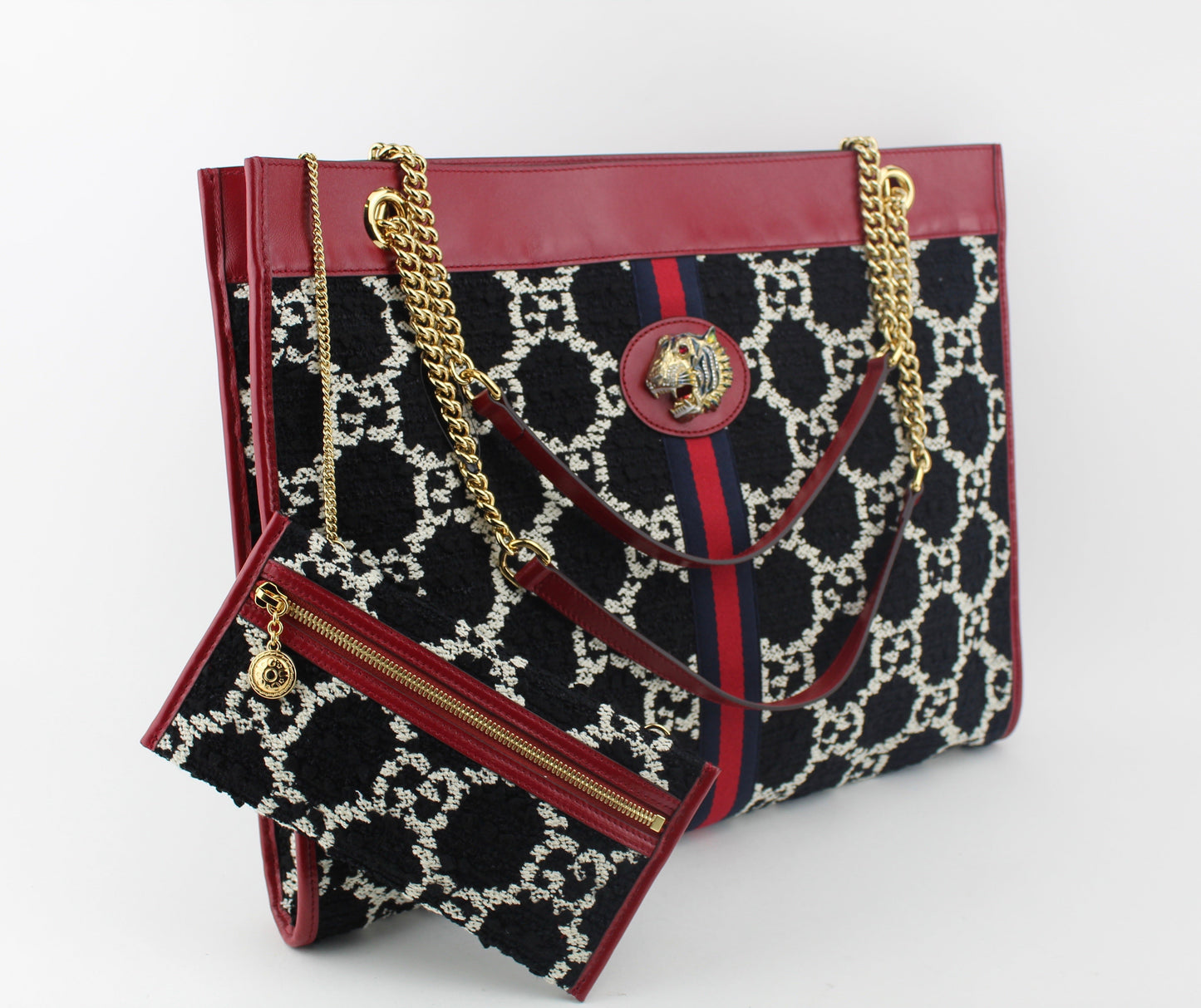 GUCCI LARGE RAJAH TWEED TOTE BAG