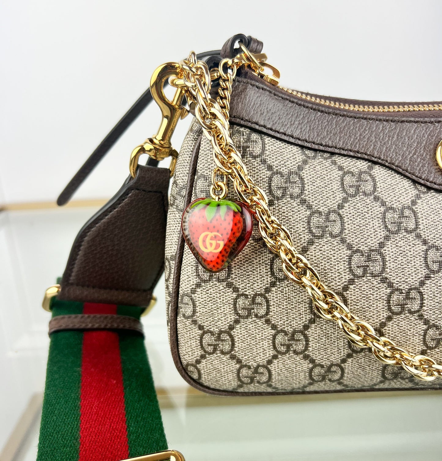 Gucci Ophidia embellished textured leather-trimmed printed coated-canvas shoulder bag