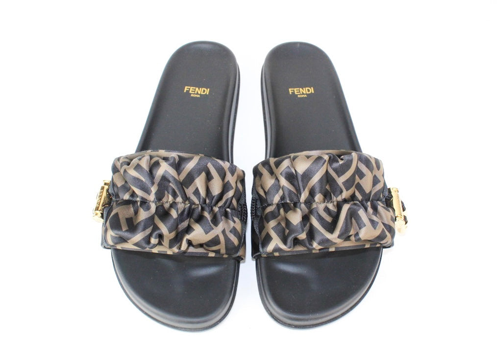 Fendi Feel Brown Satin Slides