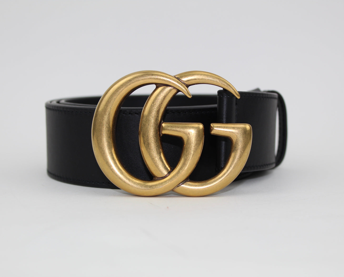GUCCI LEATHER BELT WITH DOUBLE G BUCKLE