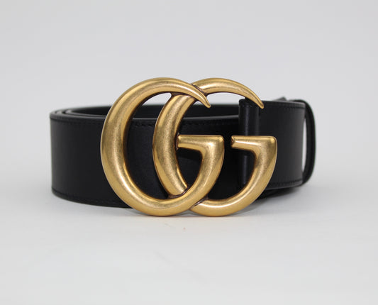 GUCCI LEATHER BELT WITH DOUBLE G BUCKLE