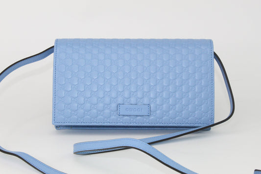 Gucci Leather Micro GG  Crossbody Wallet Bag Blue