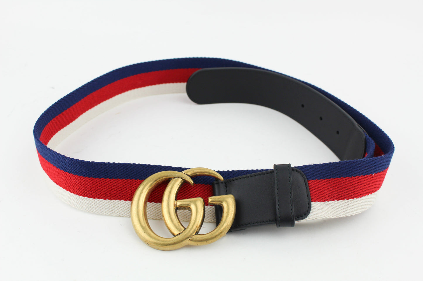 Gucci Striped canvas and leather belt