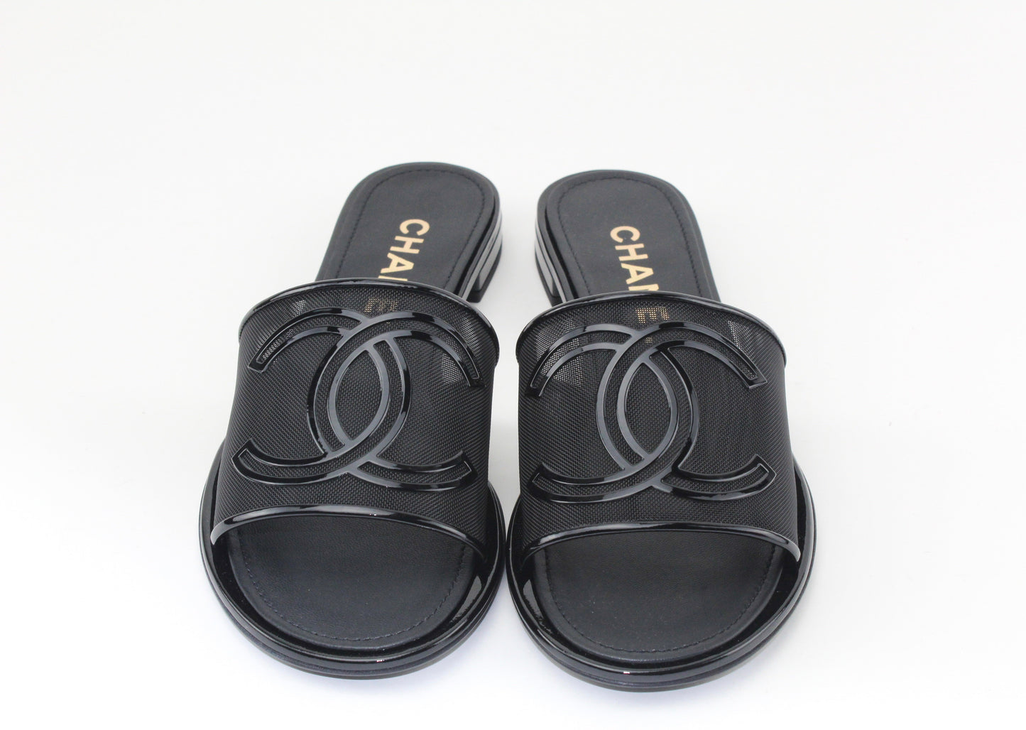 Chanel Mesh & Patent Black Mules