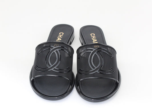 Chanel Mesh & Patent Black Mules