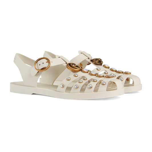 Gucci White Rubber Sandal with Crystals size 38