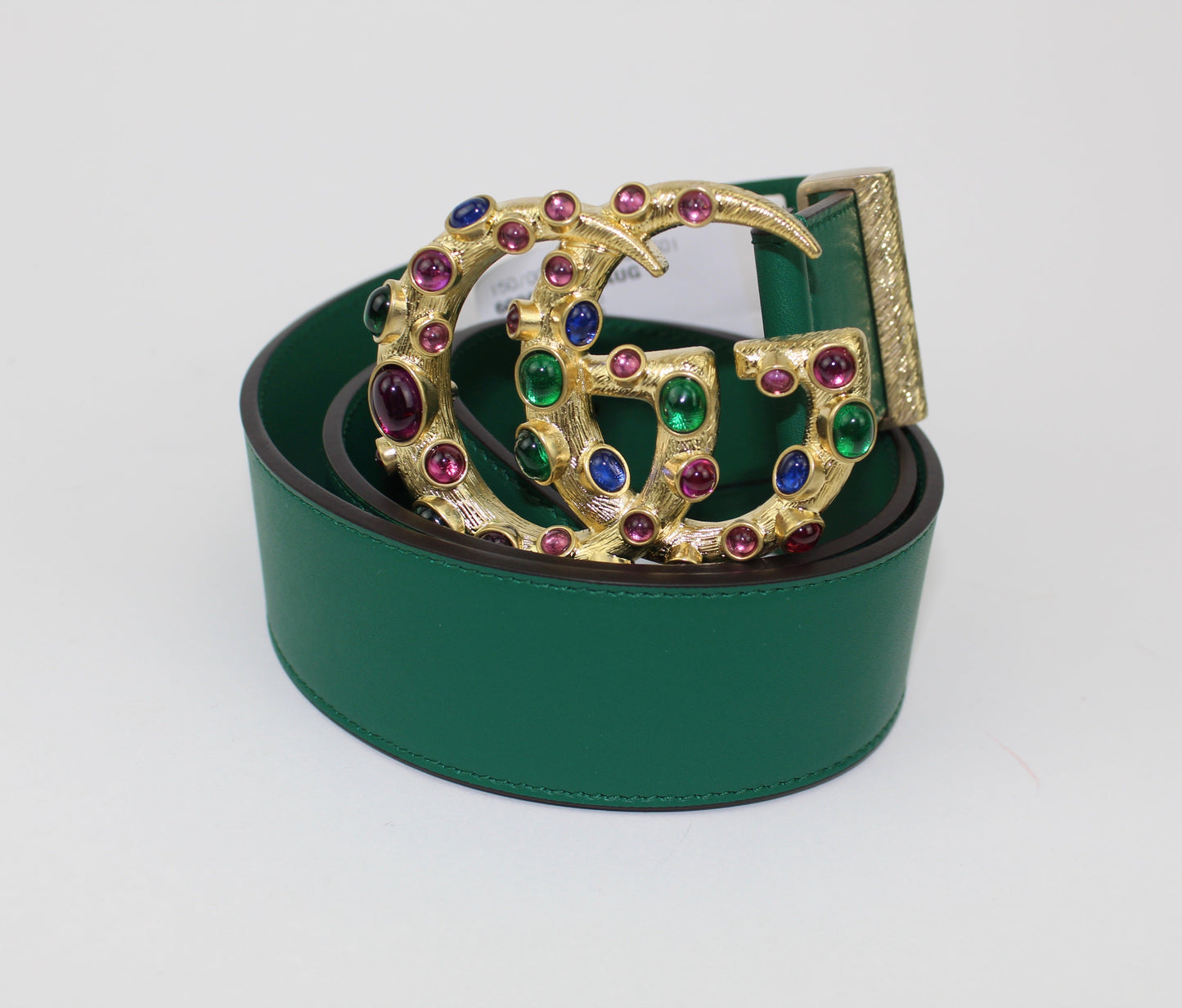 GUCCI LEATHER BELT WITH CRYSTAL DOUBLE G BUCKLE