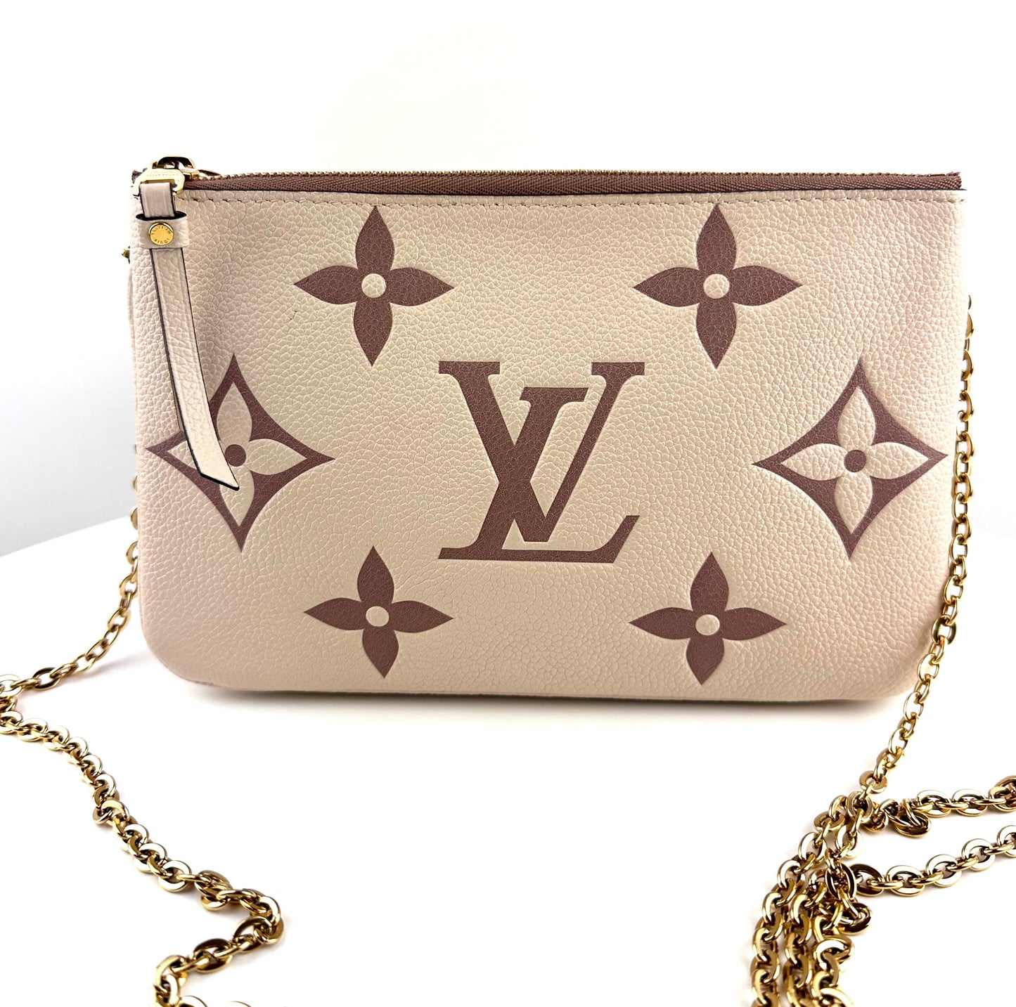 Louis Vuitton  Monogram Pochette Double Zip Chain Clutch