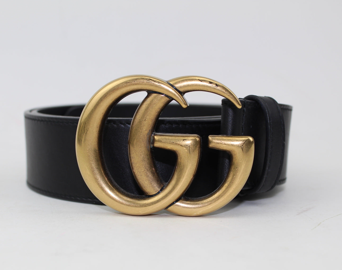 GUCCI LEATHER BELT WITH DOUBLE G BUCKLE