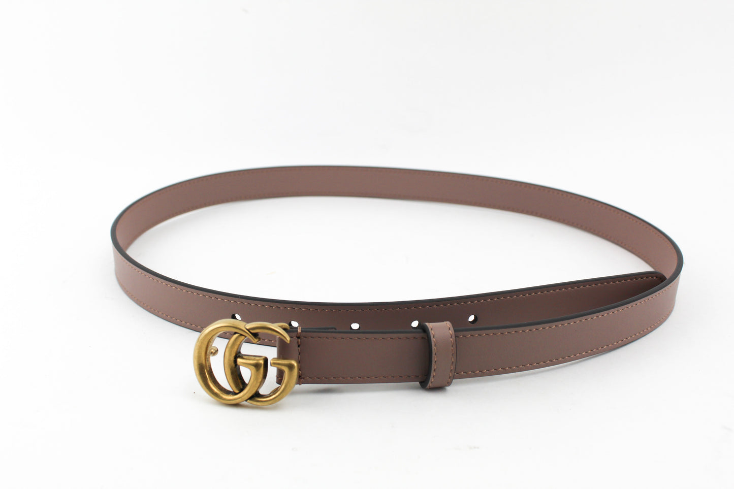 GUCCI LEATHER BELT WITH DOUBLE G BUCKLE NUDE