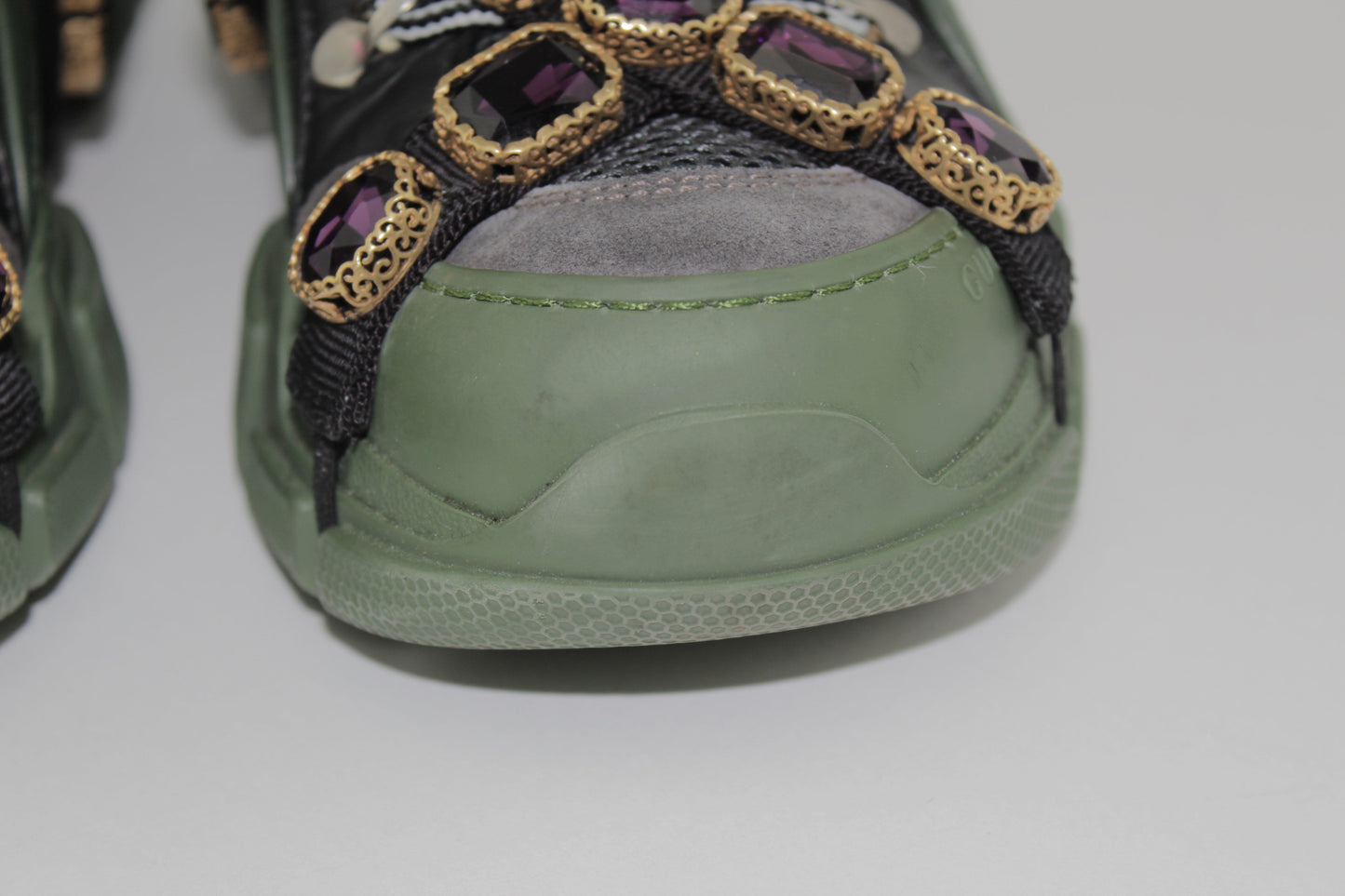 GUCCI WOMEN'S SEGA LEATHER LACE UP SNEAKER WITH REMOVABLE CRYSTALS