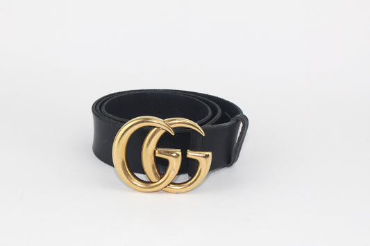 GUCCI LEATHER BELT WITH DOUBLE G BUCKLE