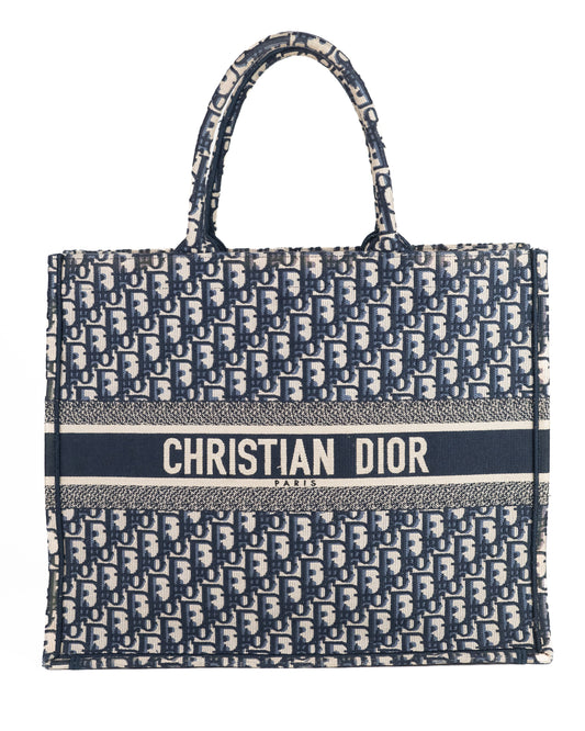 Dior Large Book Tote in Blue Dior Oblique Embroidery