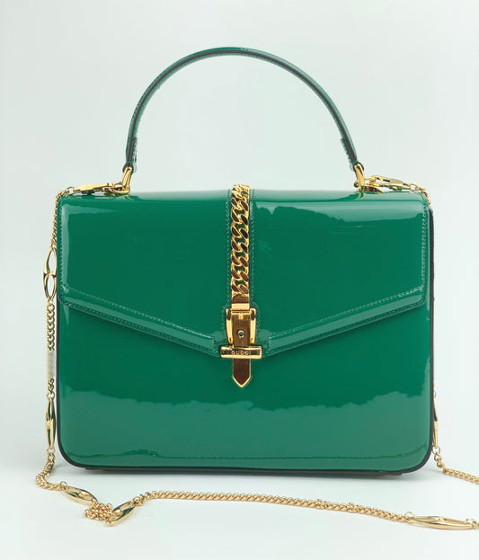 Gucci Sylvie 1969 Green Patent Leather mini Handle bag