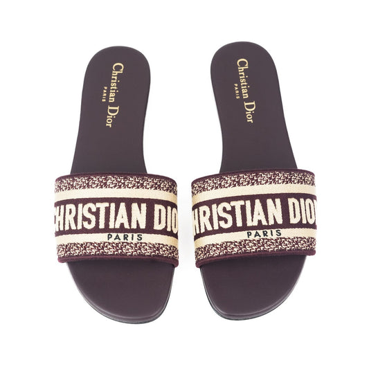Dior Dway Slide Burgundy Embroidered Cotton