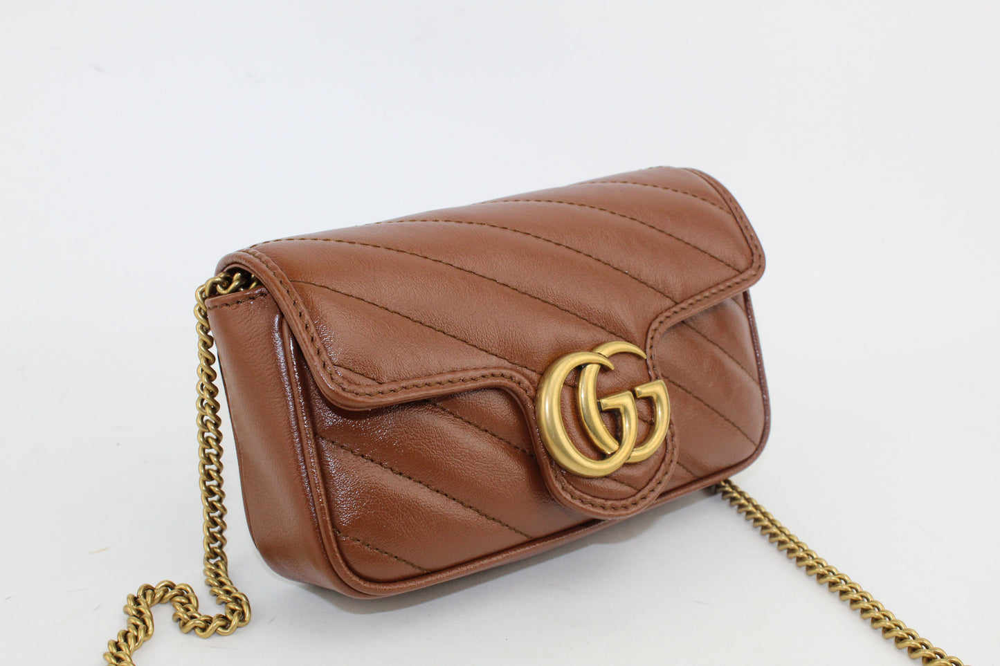 Gucci Leather GG Marmont  Super Mini Bag Brown