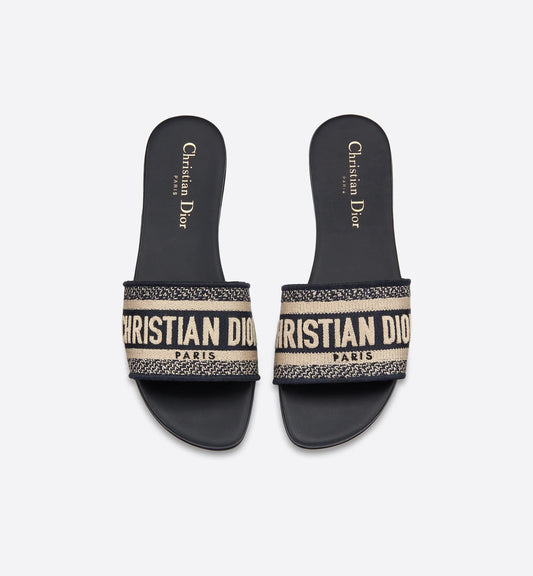 Dior Dway Navy Blue Embroidered Slides