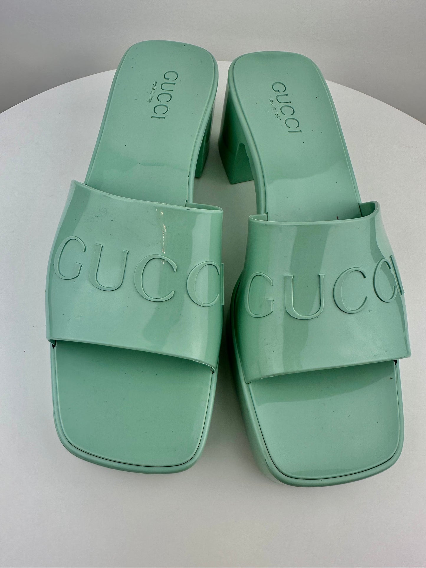 Gucci Rubber Slide Sandal in Mint Green