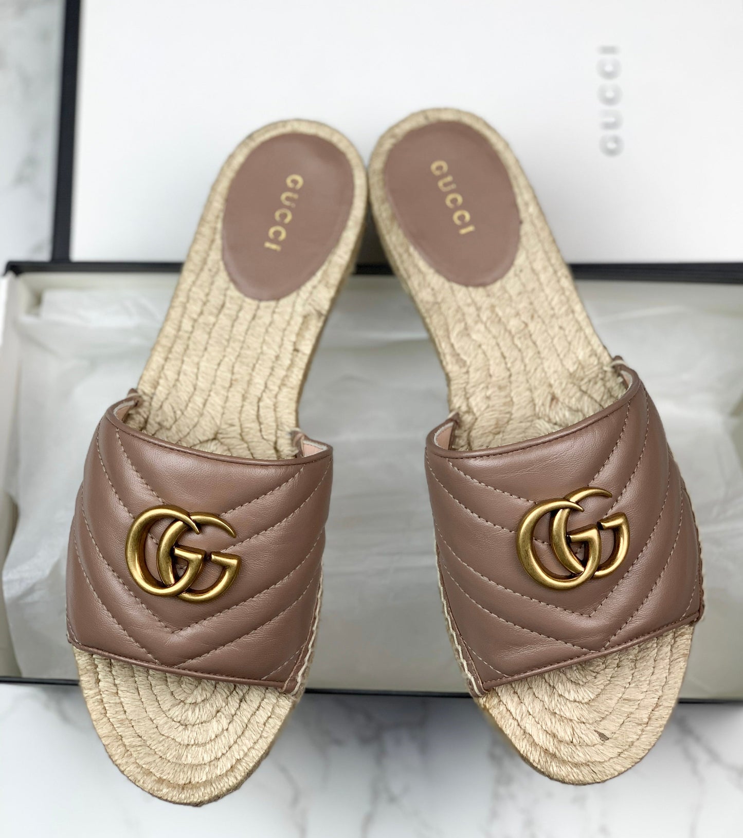 Gucci Marmont Nude Espadrille Sandals