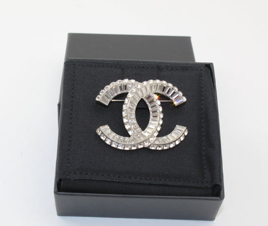 Chanel Silver and Crystal Brooch