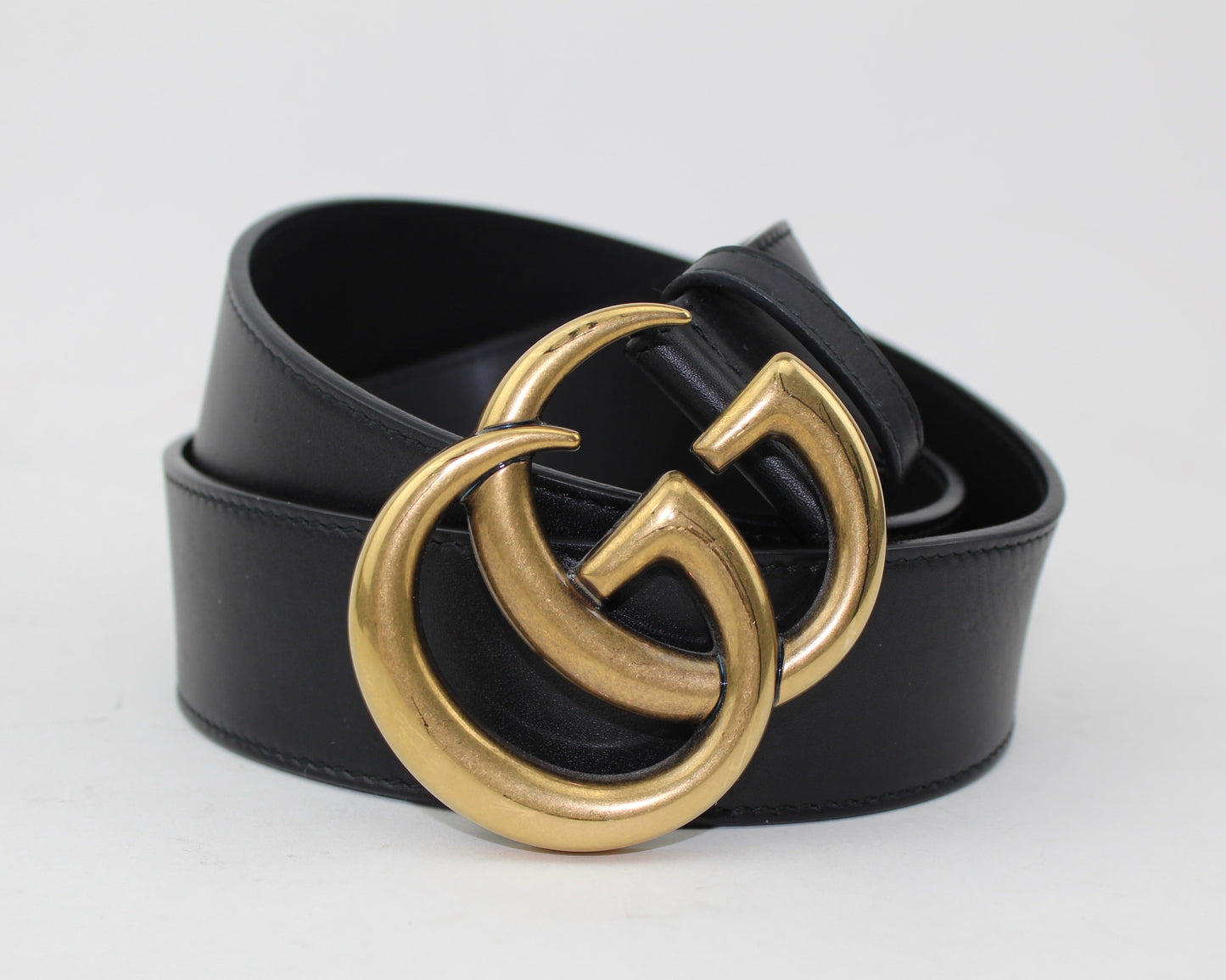 GUCCI LEATHER BELT WITH DOUBLE G BUCKLE