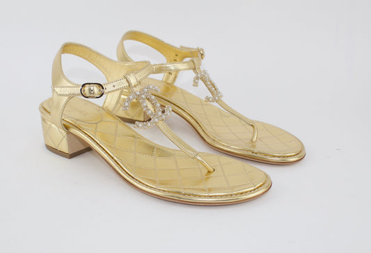 CHANEL LAMBSKIN APPLIQUE THONG SANDALS