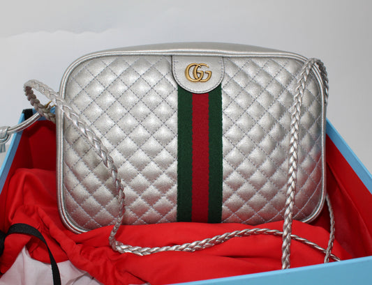 GUCCI METALLIC QUILTED LEATHER SHOULDER BAG
