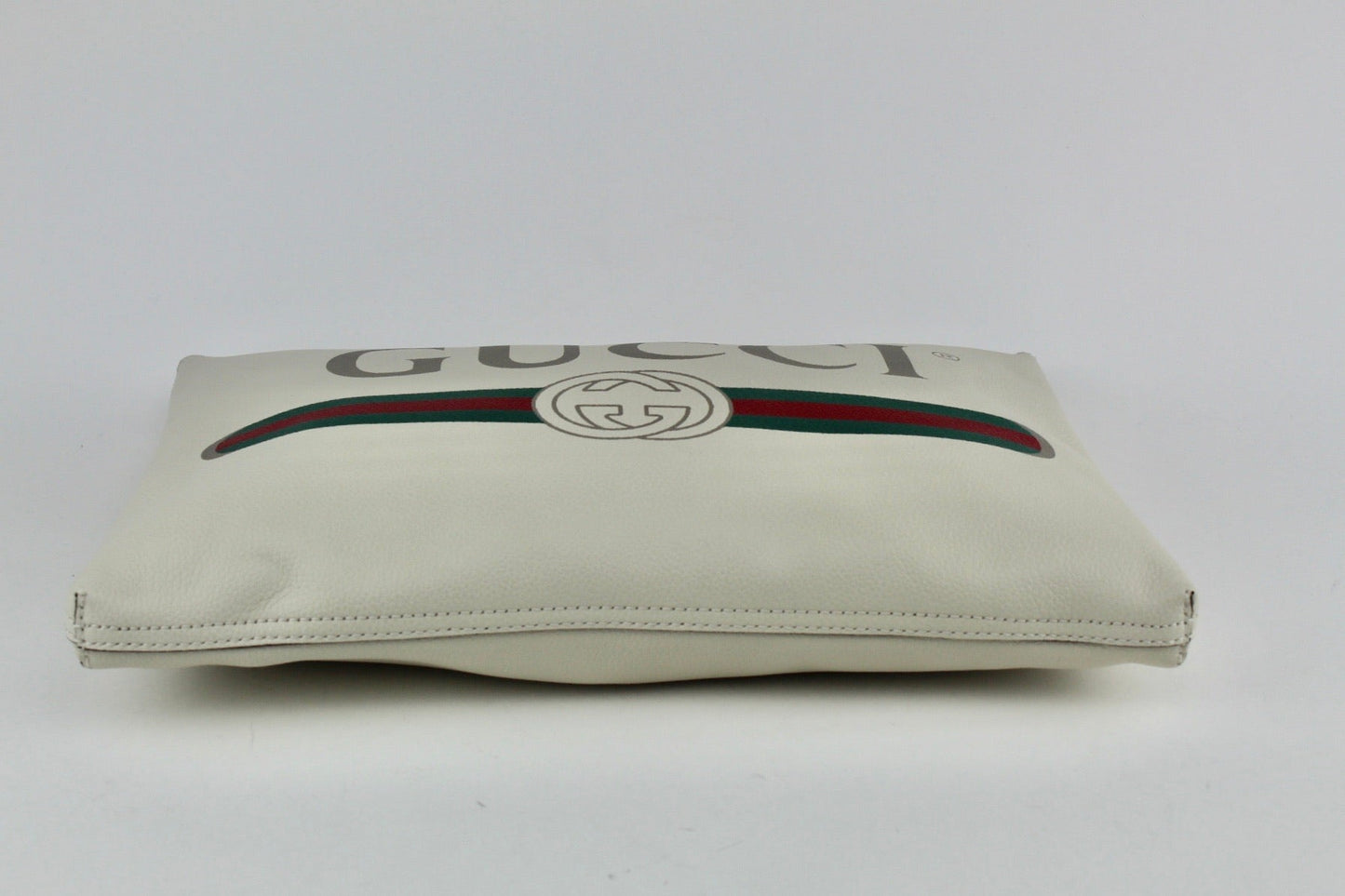 GUCCI WHITE LOGO LARGE LEATHER POUCH