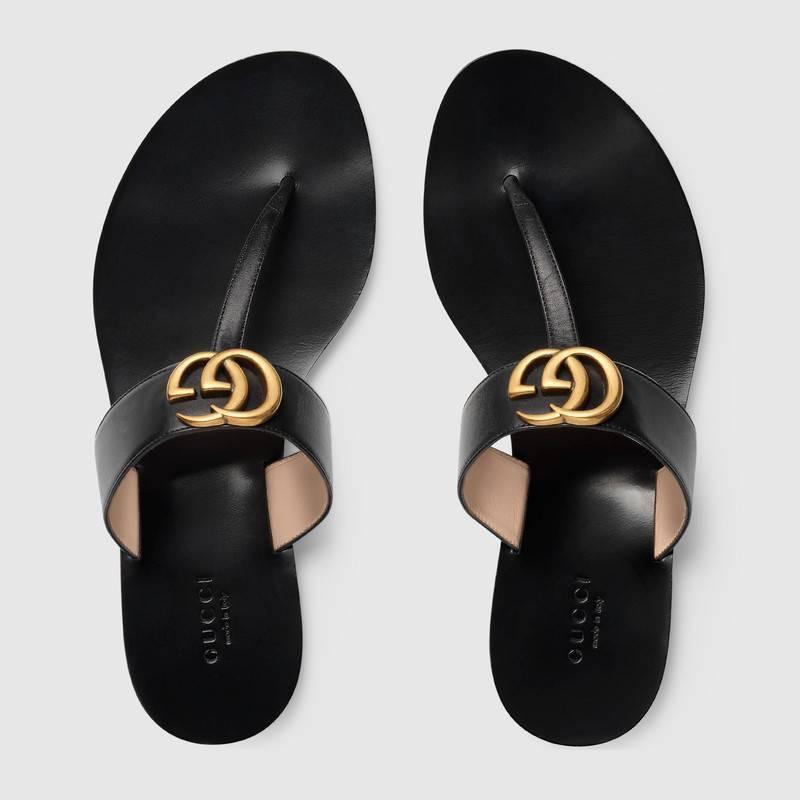 Gucci Leather Thong Sandal with double GG