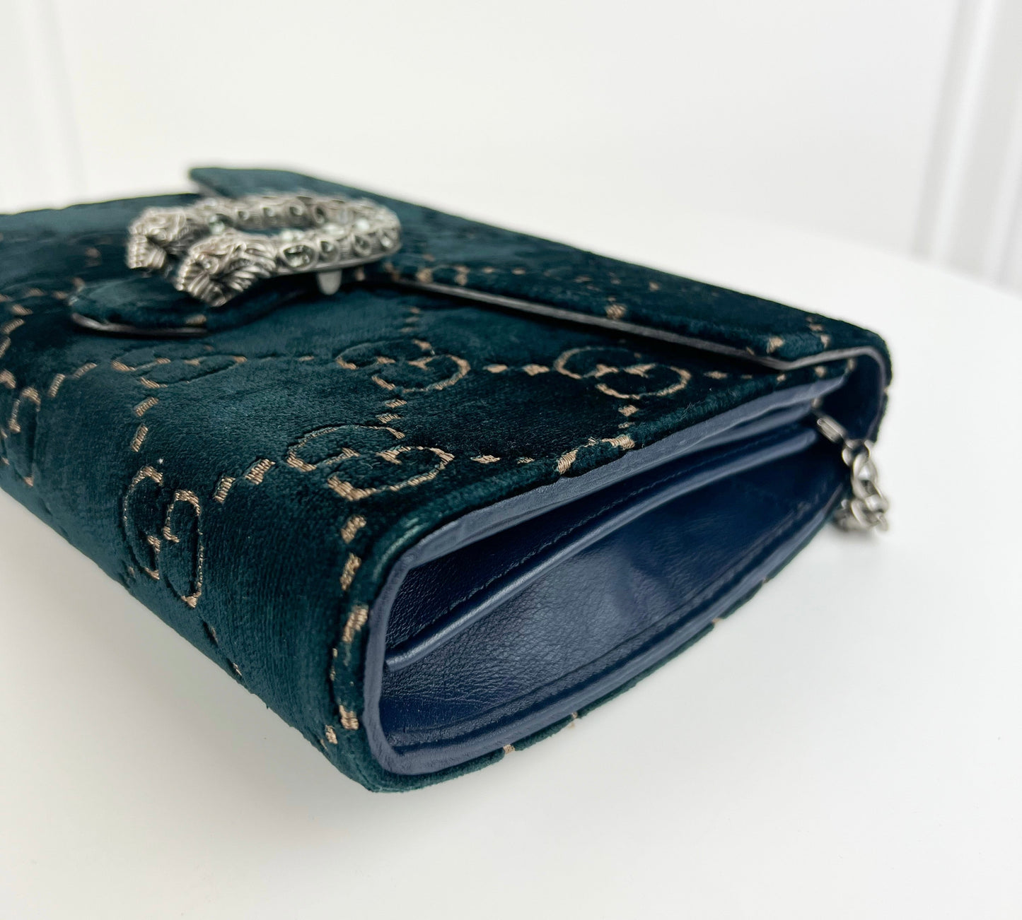 Gucci GG Velvet Dionysus Wallet On Chain Blue